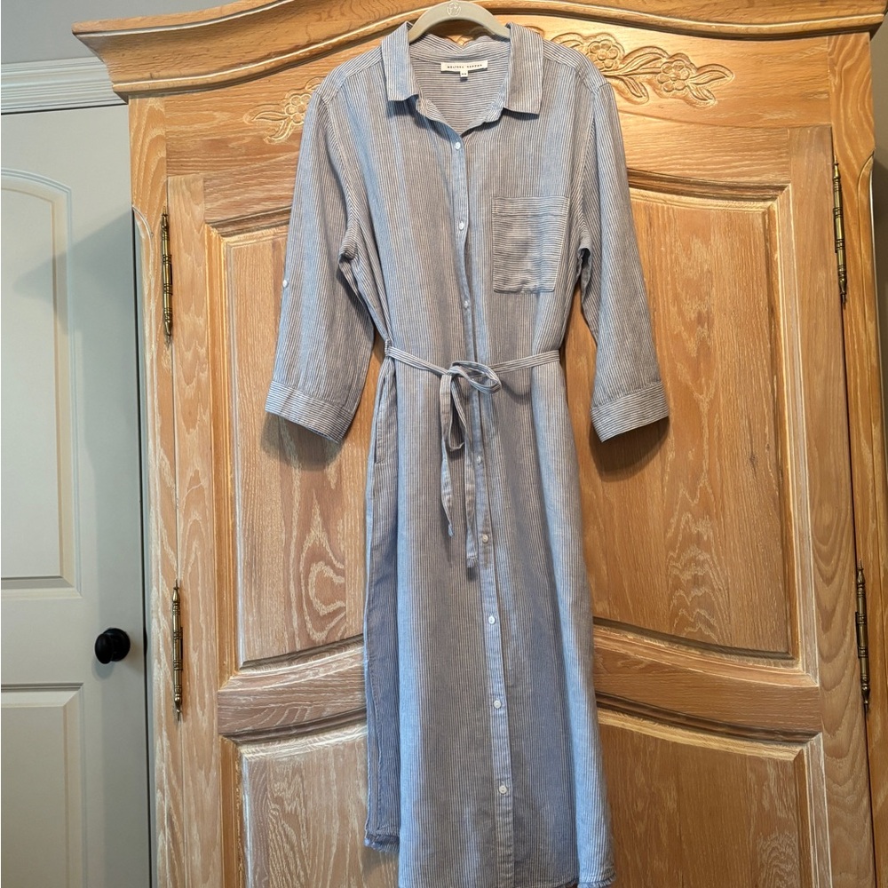 Melissa Nepton Light Blue and White striped Shirt Dress